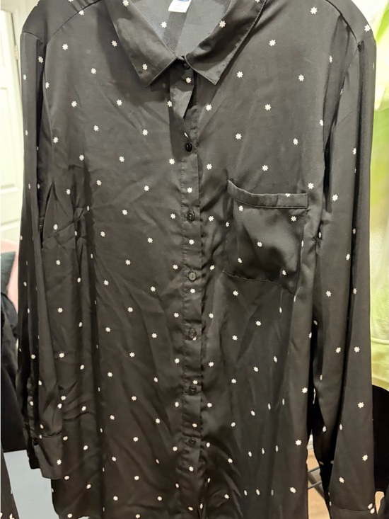 Old Navy Tops - Old Navy Black Button-Down Shirt with White Star Dots